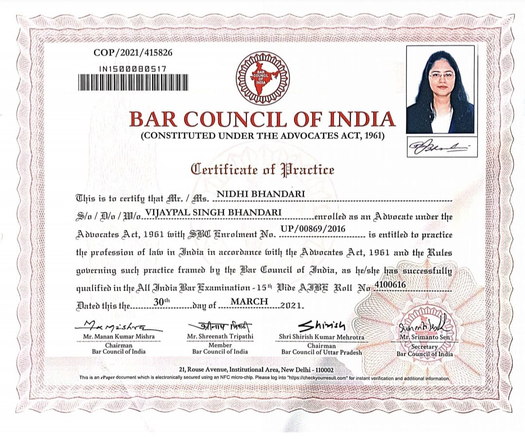Bar Council Certificate